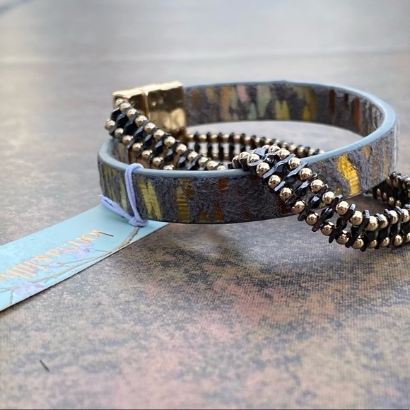 NWT LONNA & LILLY GUNMETAL AND LEATHER WRAP BRACELET. - Picture 6 of 7